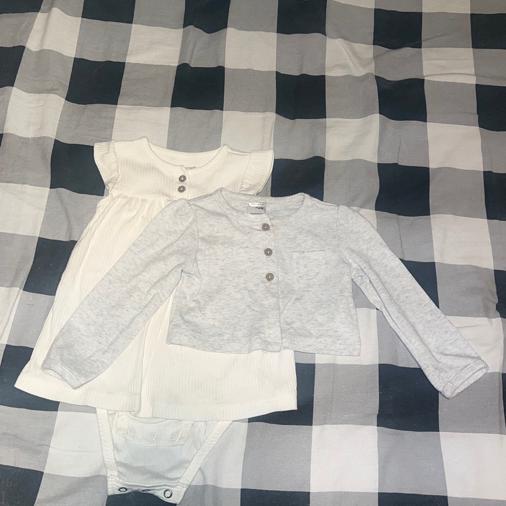 Carter's Cream Dress and Light Gray Cardigan Set